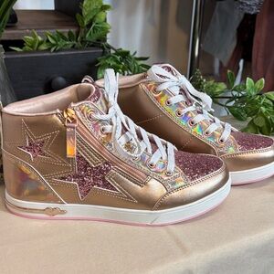 Gold and Pink Glitter High-Top Sneakers